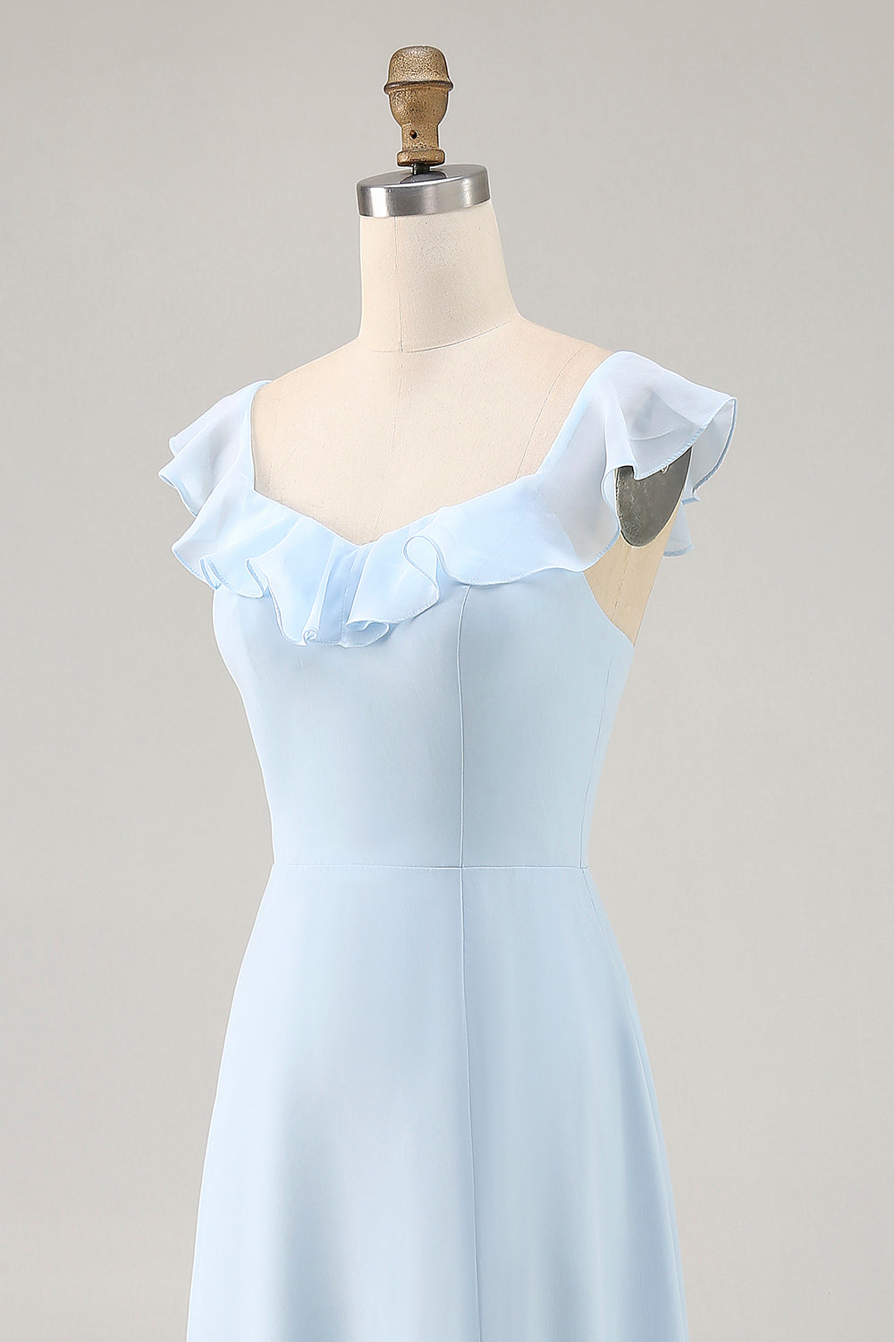 Sky Blue Chiffon Tiered Maxi Bridesmaid Dress with Ruffles