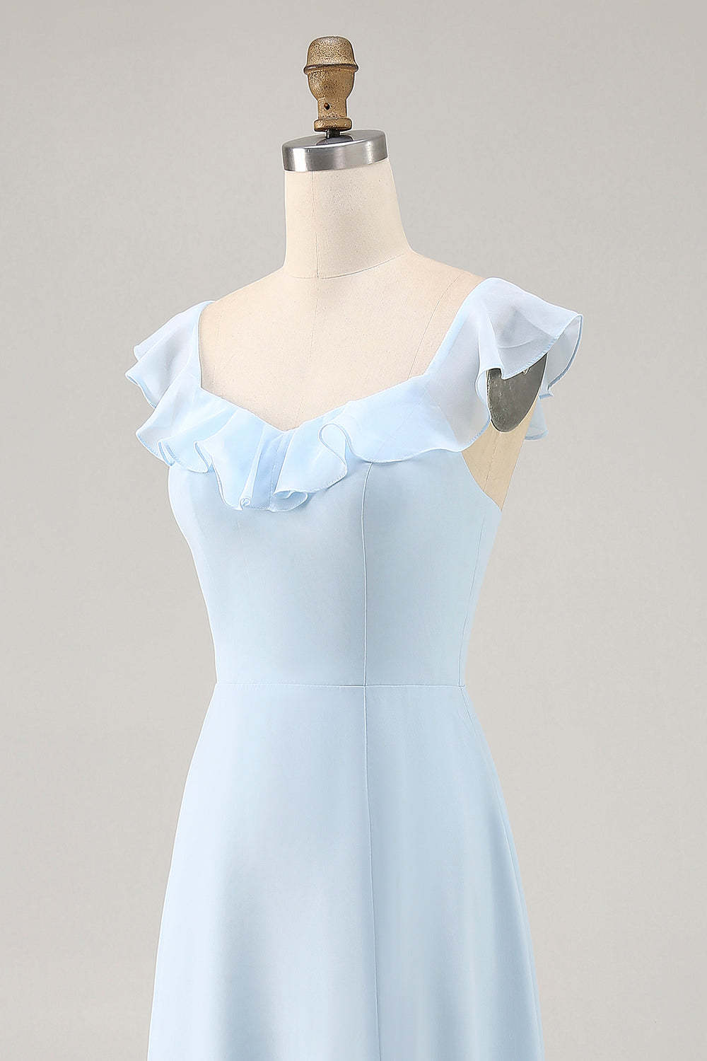 Sky Blue Chiffon Tiered Maxi Bridesmaid Dress with Ruffles