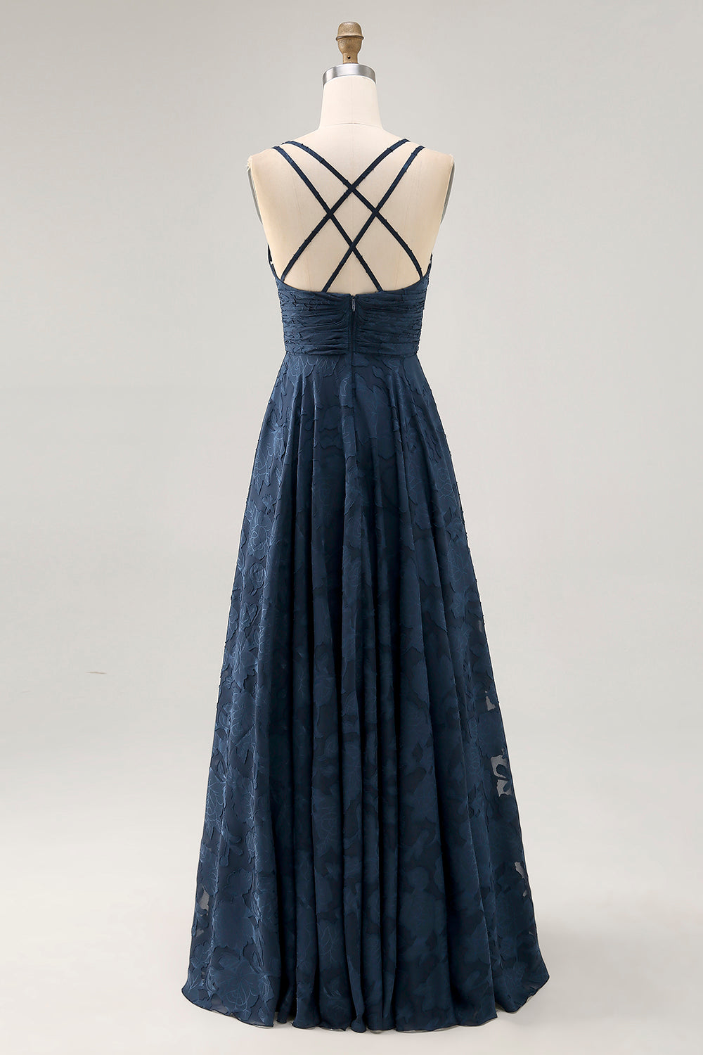 Navy Floral A Line Pleated Maxi Wedding Guest Dress