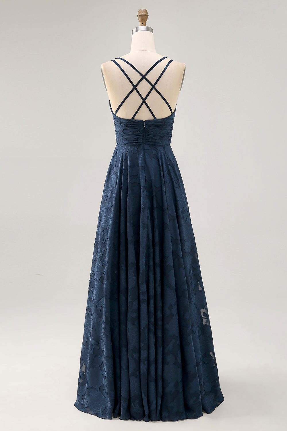 Navy Floral A Line Pleated Maxi Wedding Guest Dress