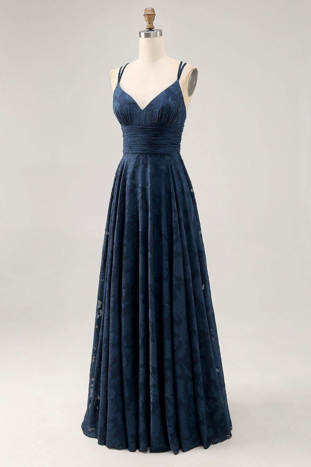 Navy Floral A Line Pleated Maxi Wedding Guest Dress