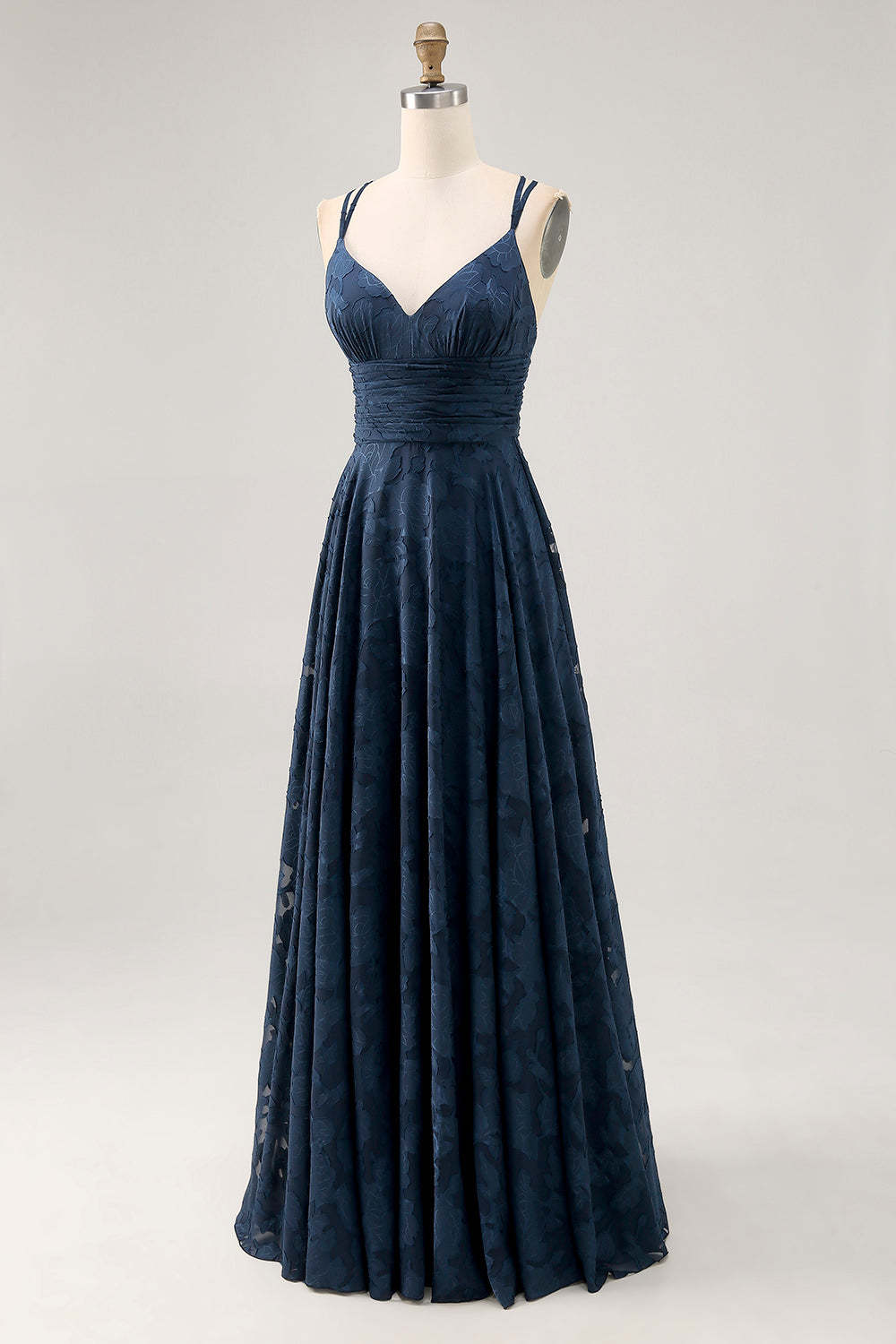 Navy Floral A Line Pleated Maxi Wedding Guest Dress