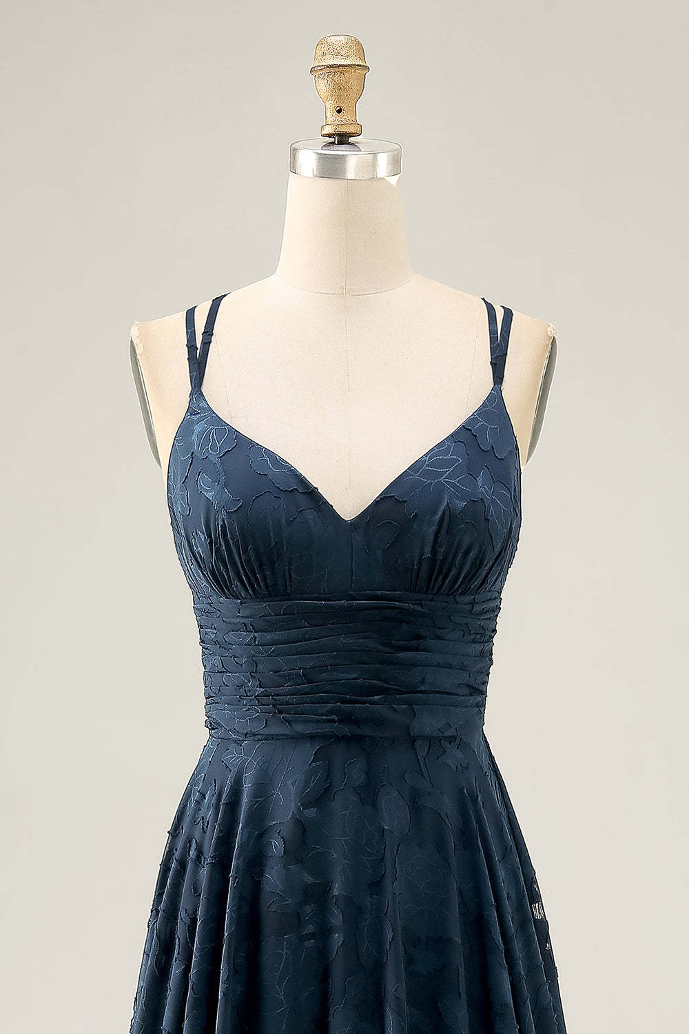 Navy Floral A Line Pleated Maxi Wedding Guest Dress