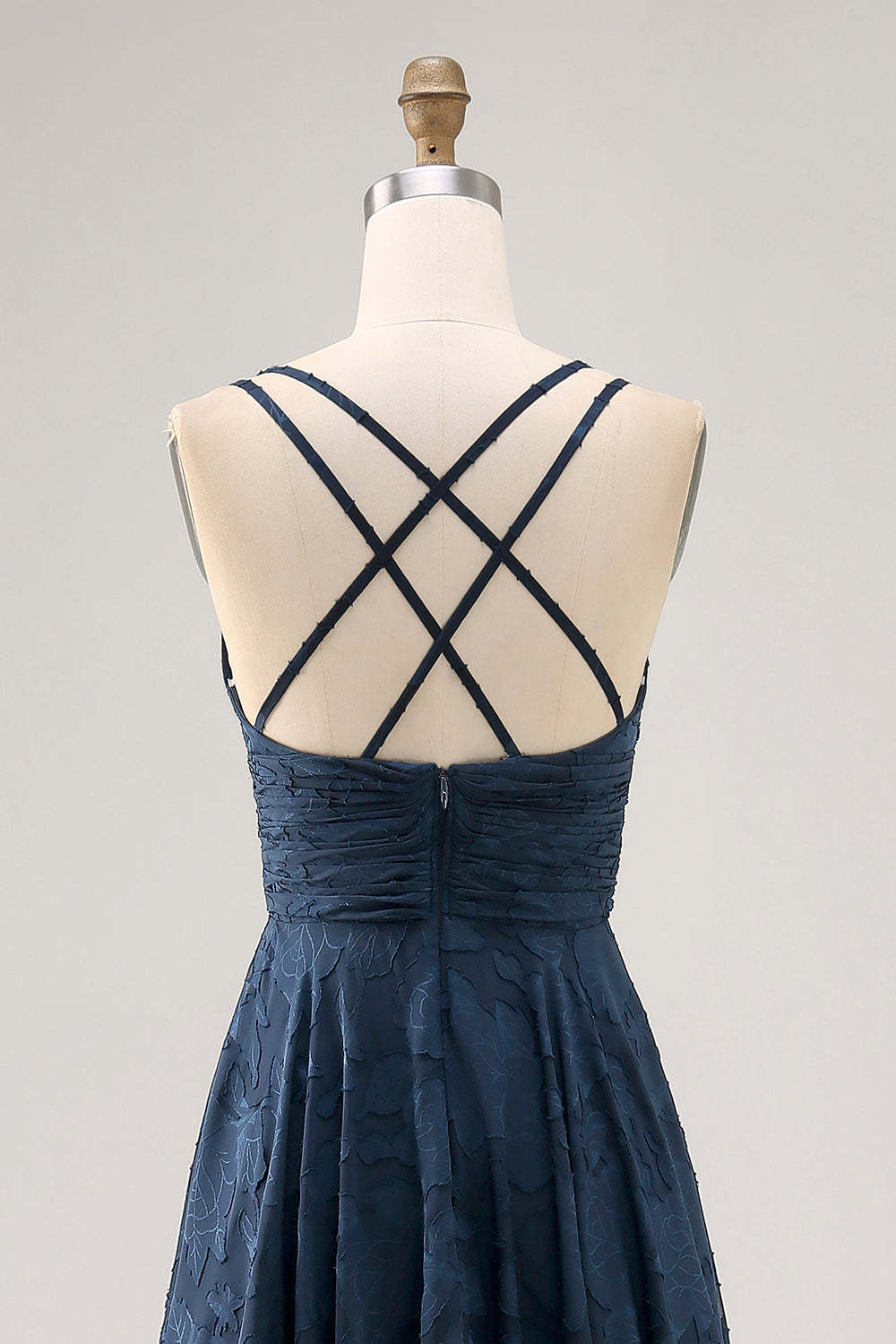 Navy Floral A Line Pleated Maxi Wedding Guest Dress