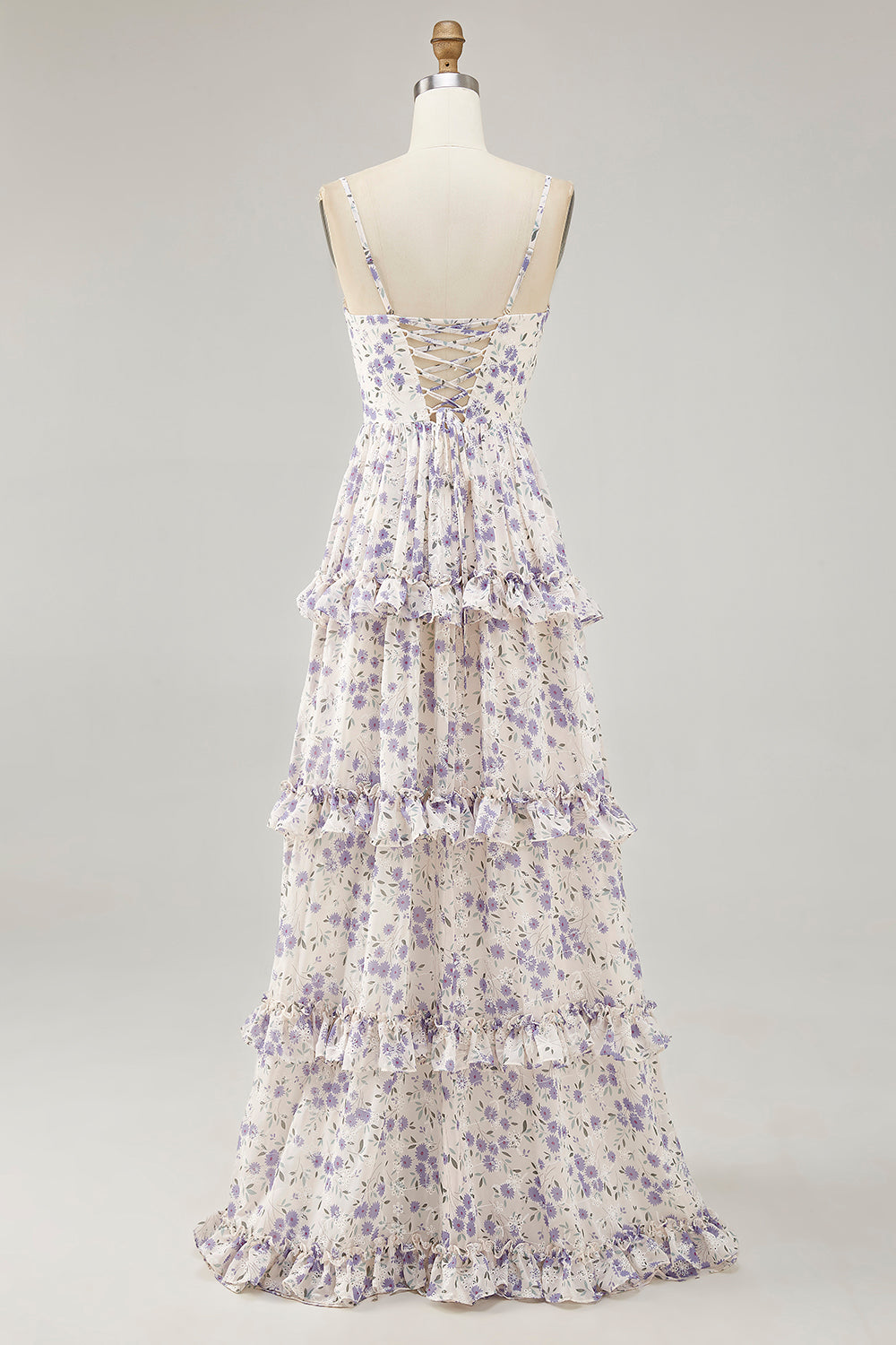 Purple Floral Cut Out Ruffled Maxi Wedding Guest Dress with Slit
