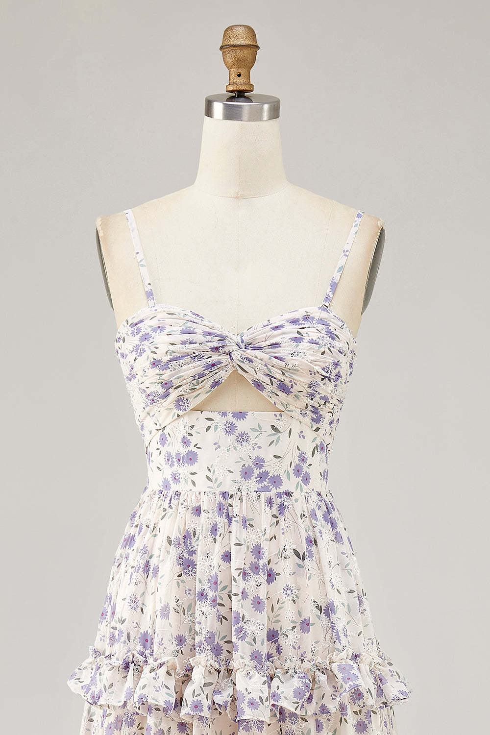 Purple Floral Cut Out Ruffled Maxi Wedding Guest Dress with Slit