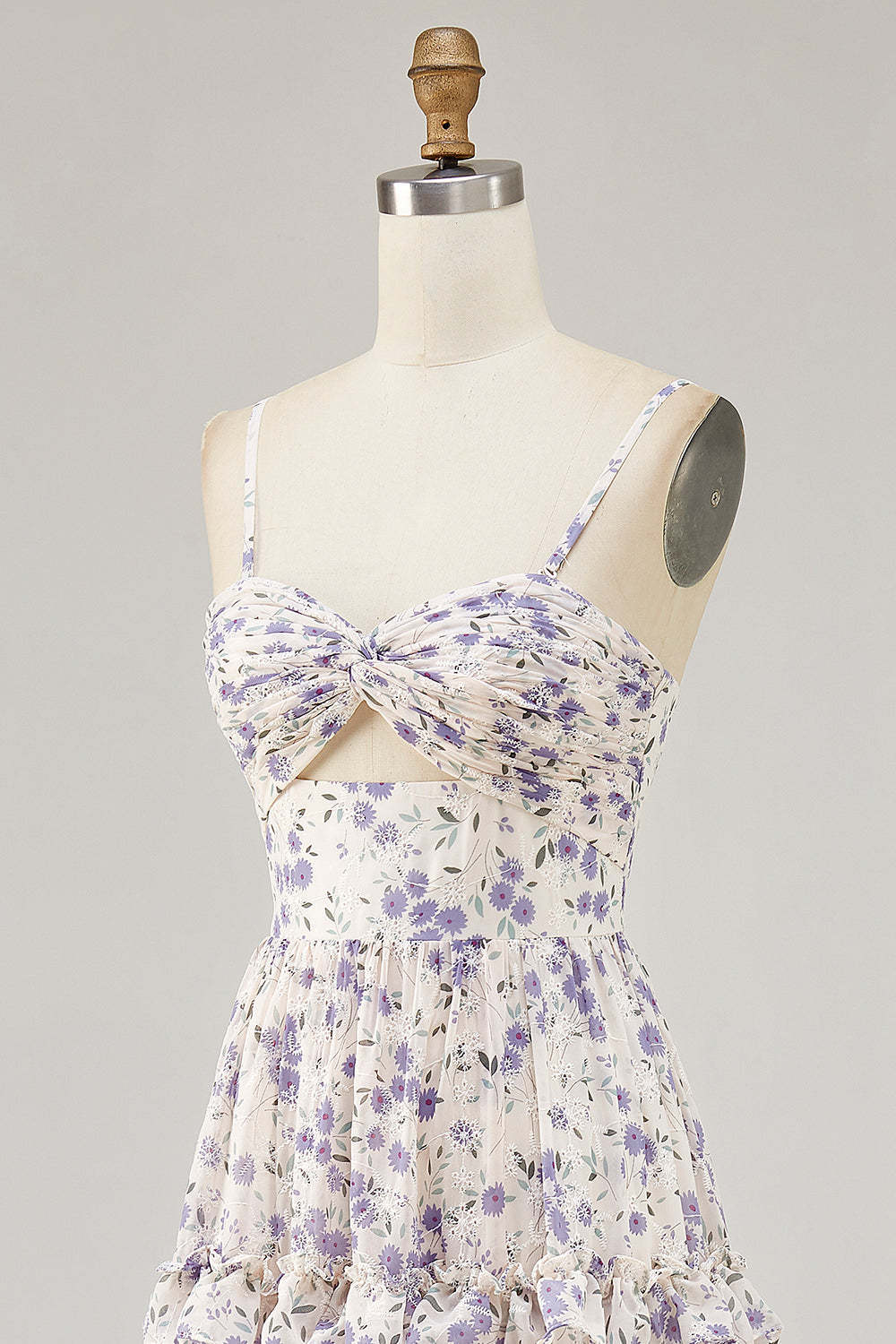 Purple Floral Cut Out Ruffled Maxi Wedding Guest Dress with Slit