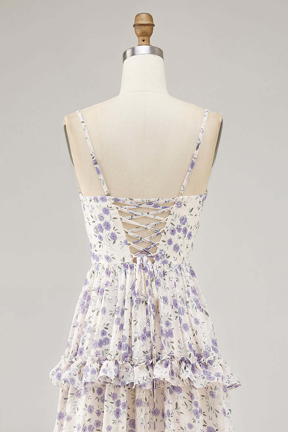 Purple Floral Cut Out Ruffled Maxi Wedding Guest Dress with Slit