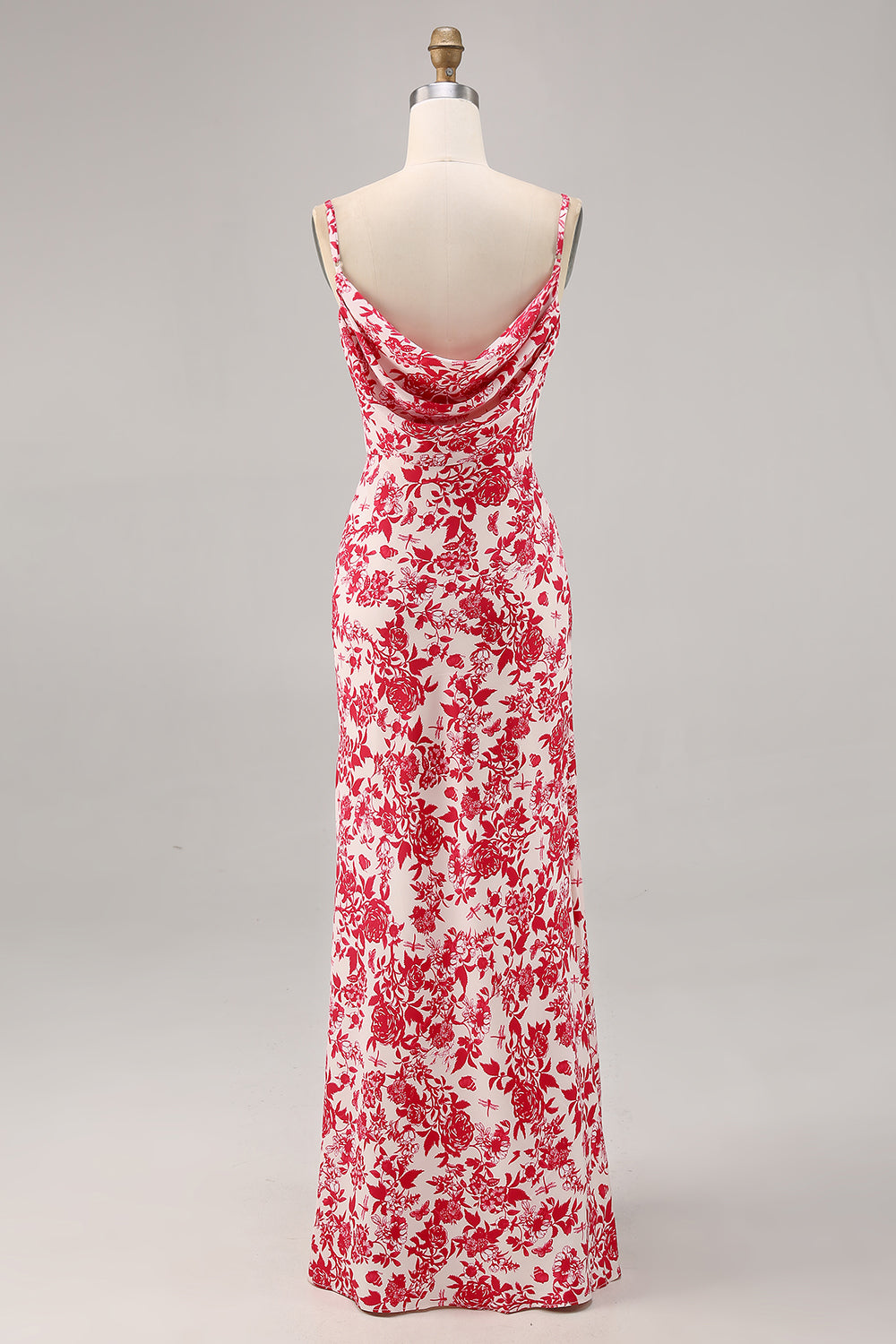 Red Mermaid Floral Spaghetti Straps Maxi Wedding Guest Dress