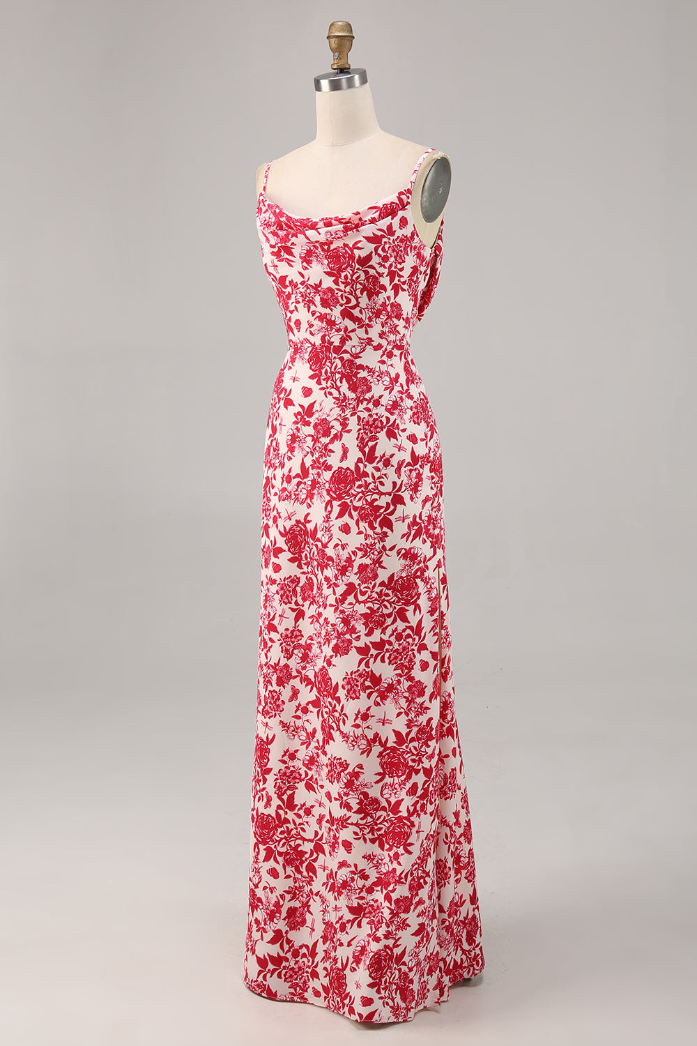 Red Mermaid Floral Spaghetti Straps Maxi Wedding Guest Dress