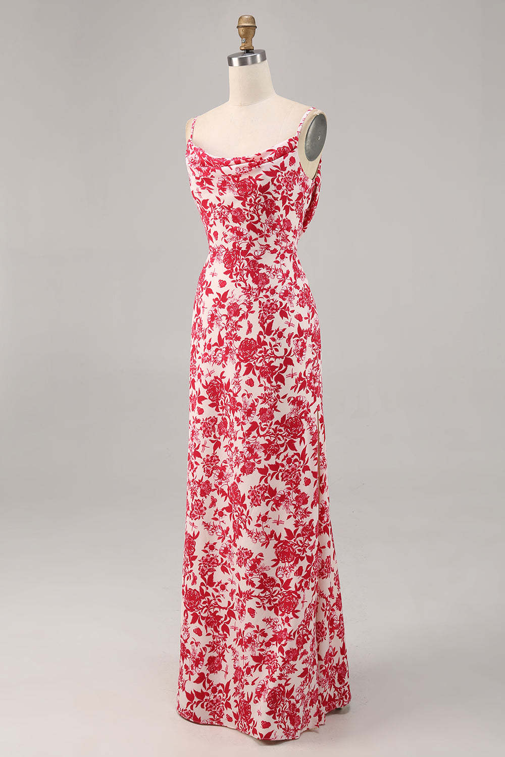 Red Mermaid Floral Spaghetti Straps Maxi Wedding Guest Dress