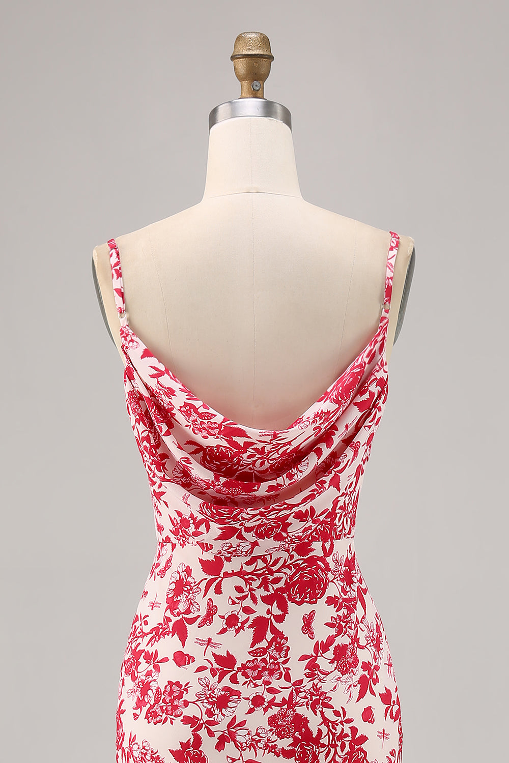 Red Mermaid Floral Spaghetti Straps Maxi Wedding Guest Dress