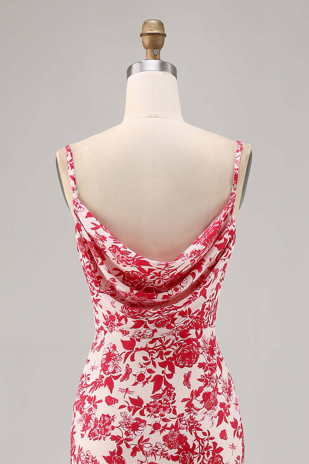 Red Mermaid Floral Spaghetti Straps Maxi Wedding Guest Dress