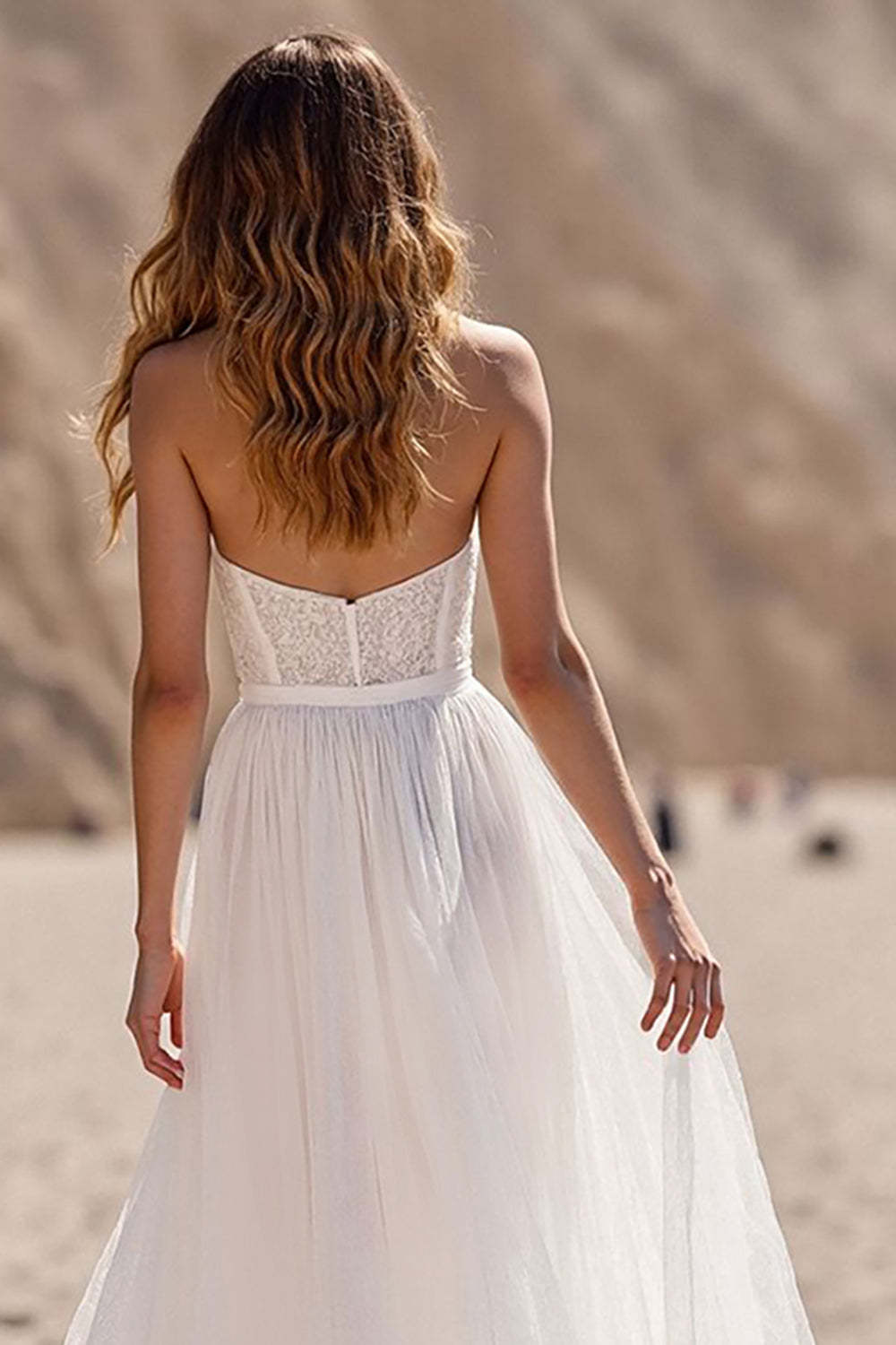 Ivory Corset Tulle Sweetheart Sweep Train Wedding Dress with Lace