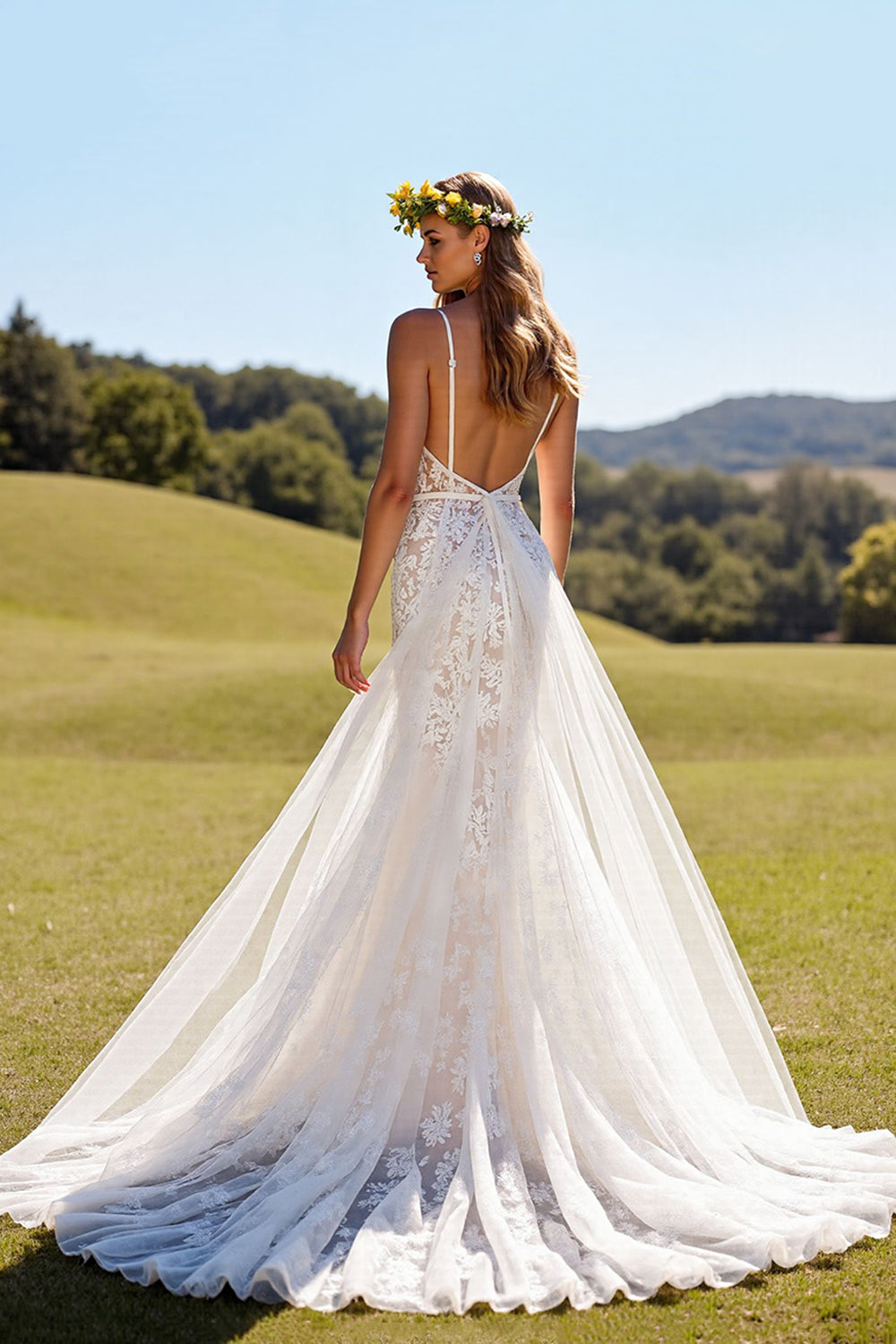 Ivory Mermaid Corset Lace Sweep Train Wedding Dress