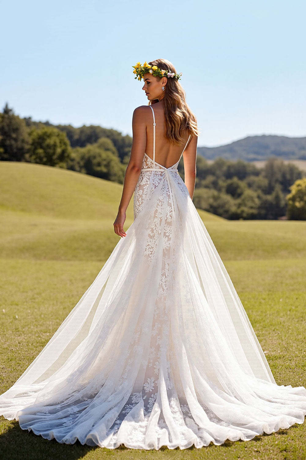 Ivory Mermaid Corset Lace Sweep Train Wedding Dress