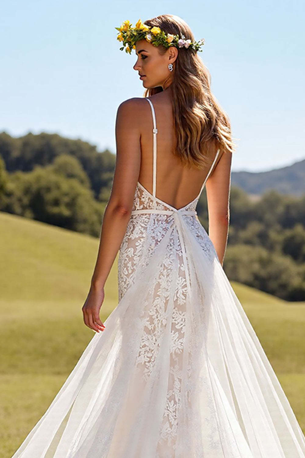 Ivory Mermaid Corset Lace Sweep Train Wedding Dress