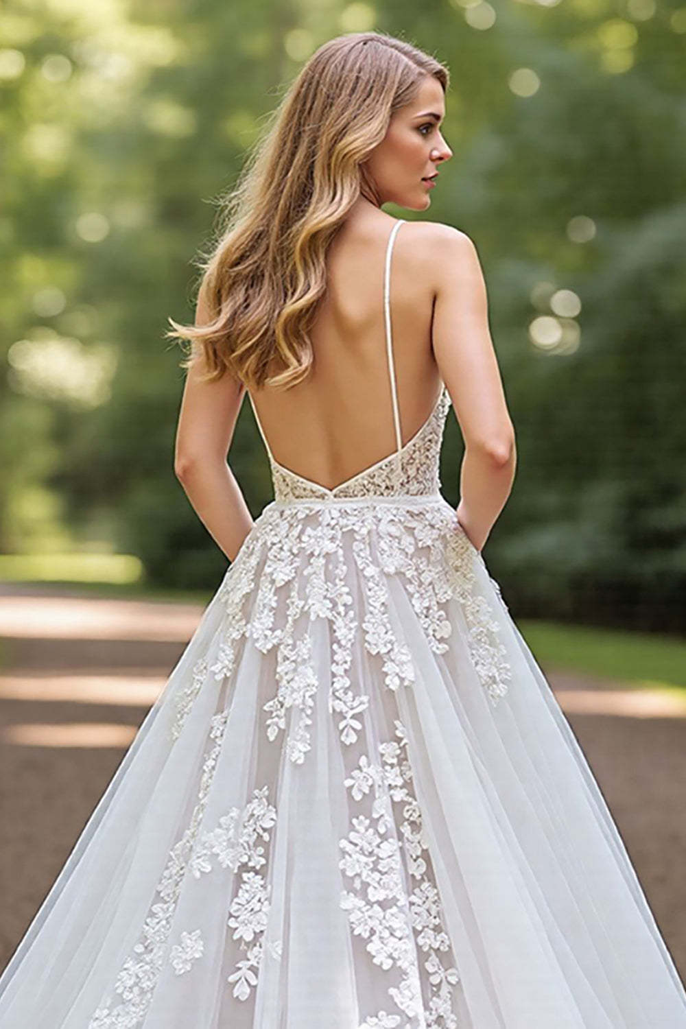 Ivory A-Line Corset Tulle Sweep Train Wedding Dress with Lace