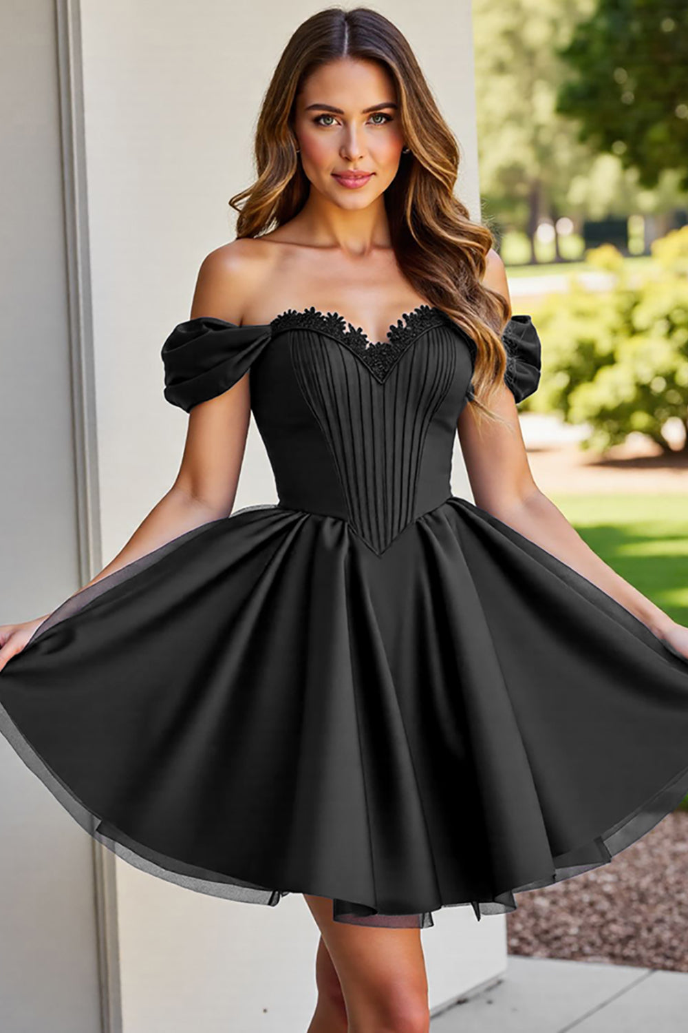 Black Tulle A Line Corset Short Homecoming Dress