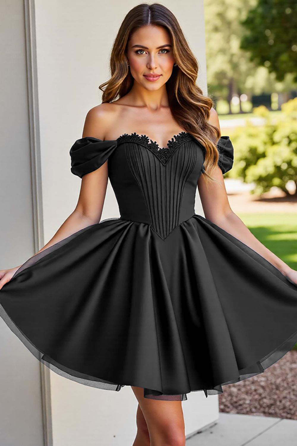 Black Tulle A Line Corset Short Homecoming Dress