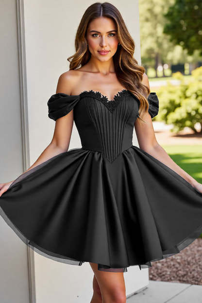 Black Tulle A Line Corset Short Homecoming Dress