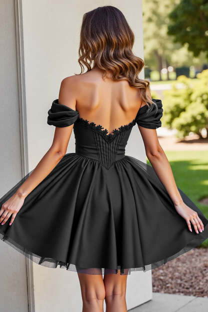 Black Tulle A Line Corset Short Homecoming Dress