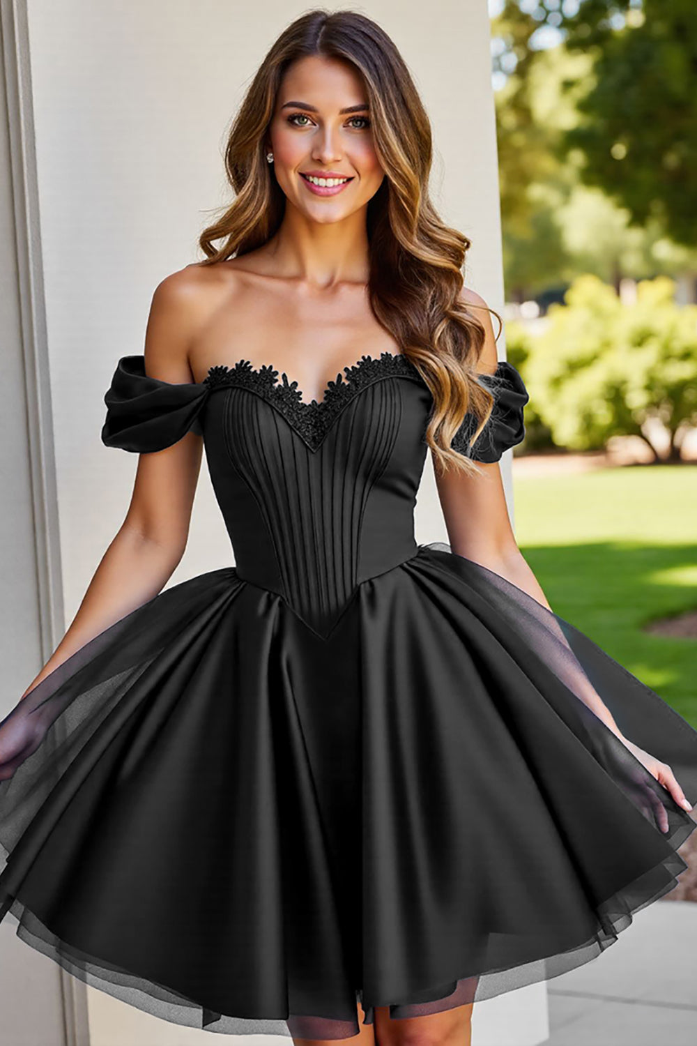 Black Tulle A Line Corset Short Homecoming Dress