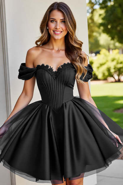 Black Tulle A Line Corset Short Homecoming Dress