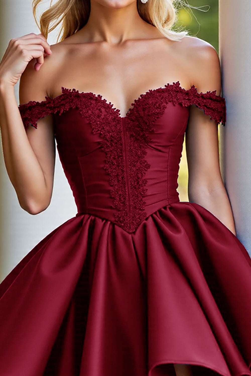 Burgundy A Line Satin Corset Short Homecoming Dress with Appliques