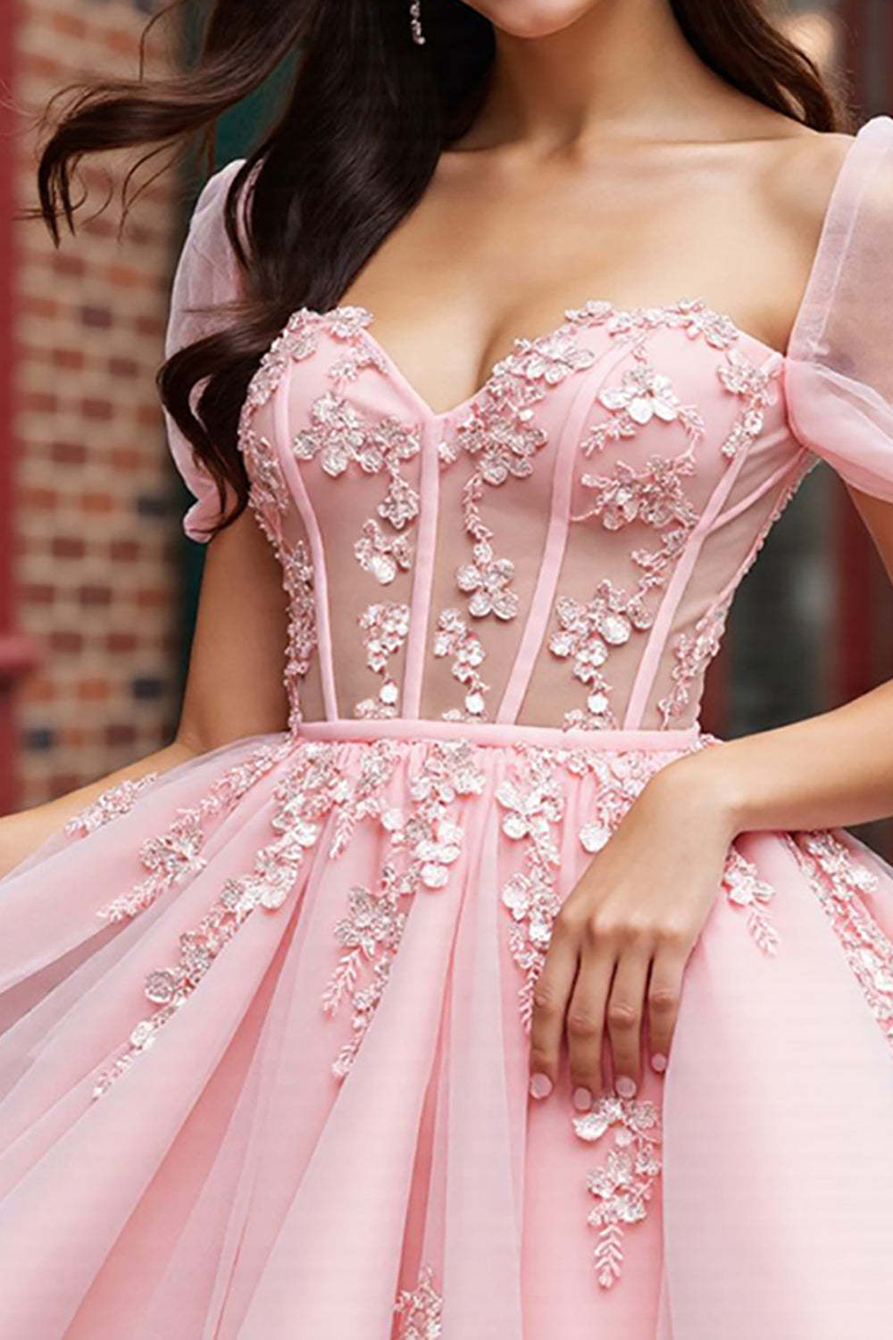 Blush Floral Corset Tulle Short Homecoming Dress