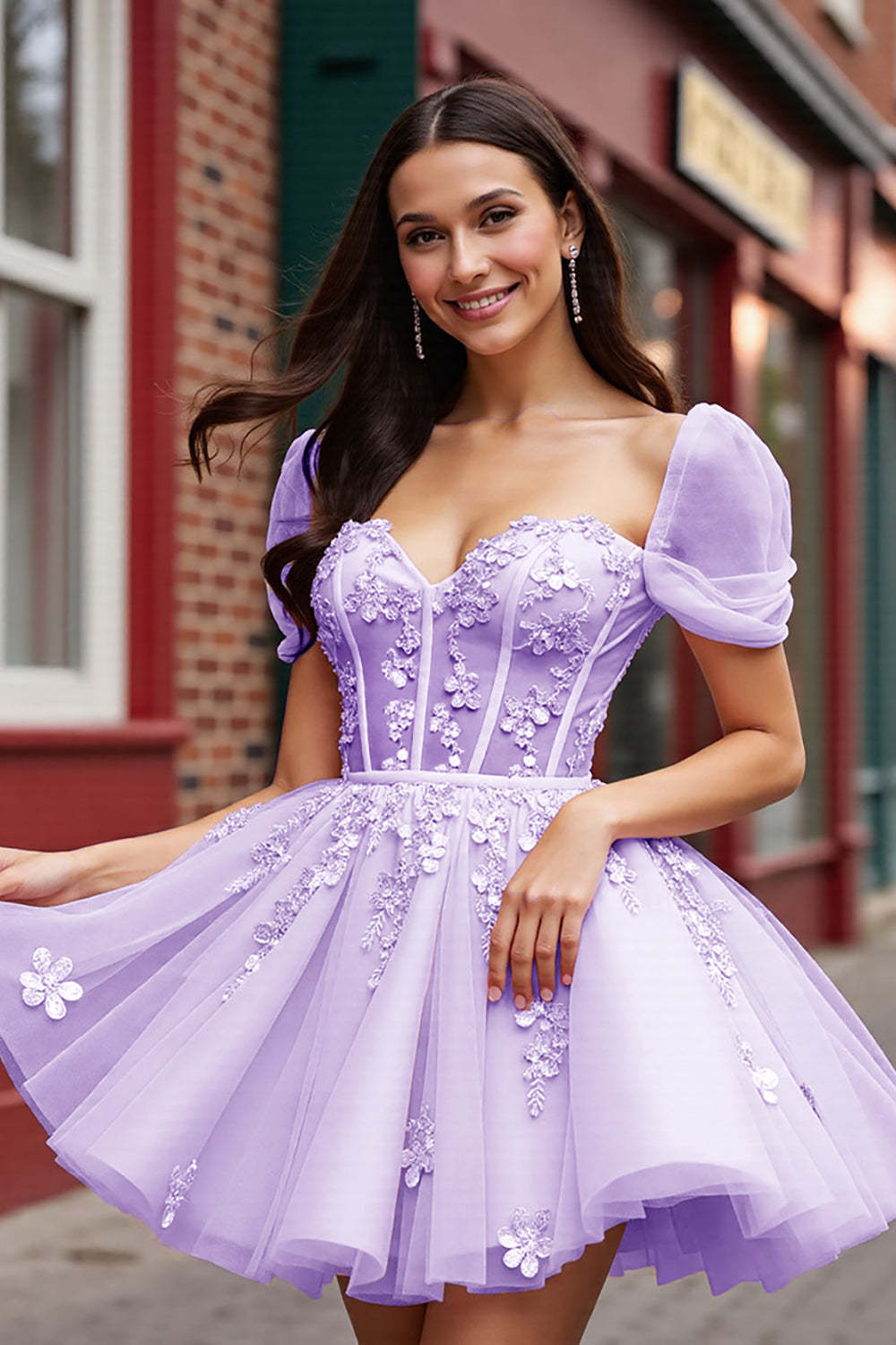 Blush Floral Corset Tulle Short Homecoming Dress