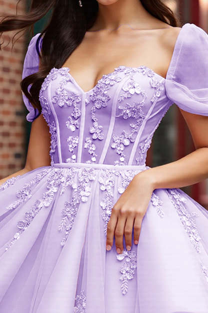 Blush Floral Corset Tulle Short Homecoming Dress