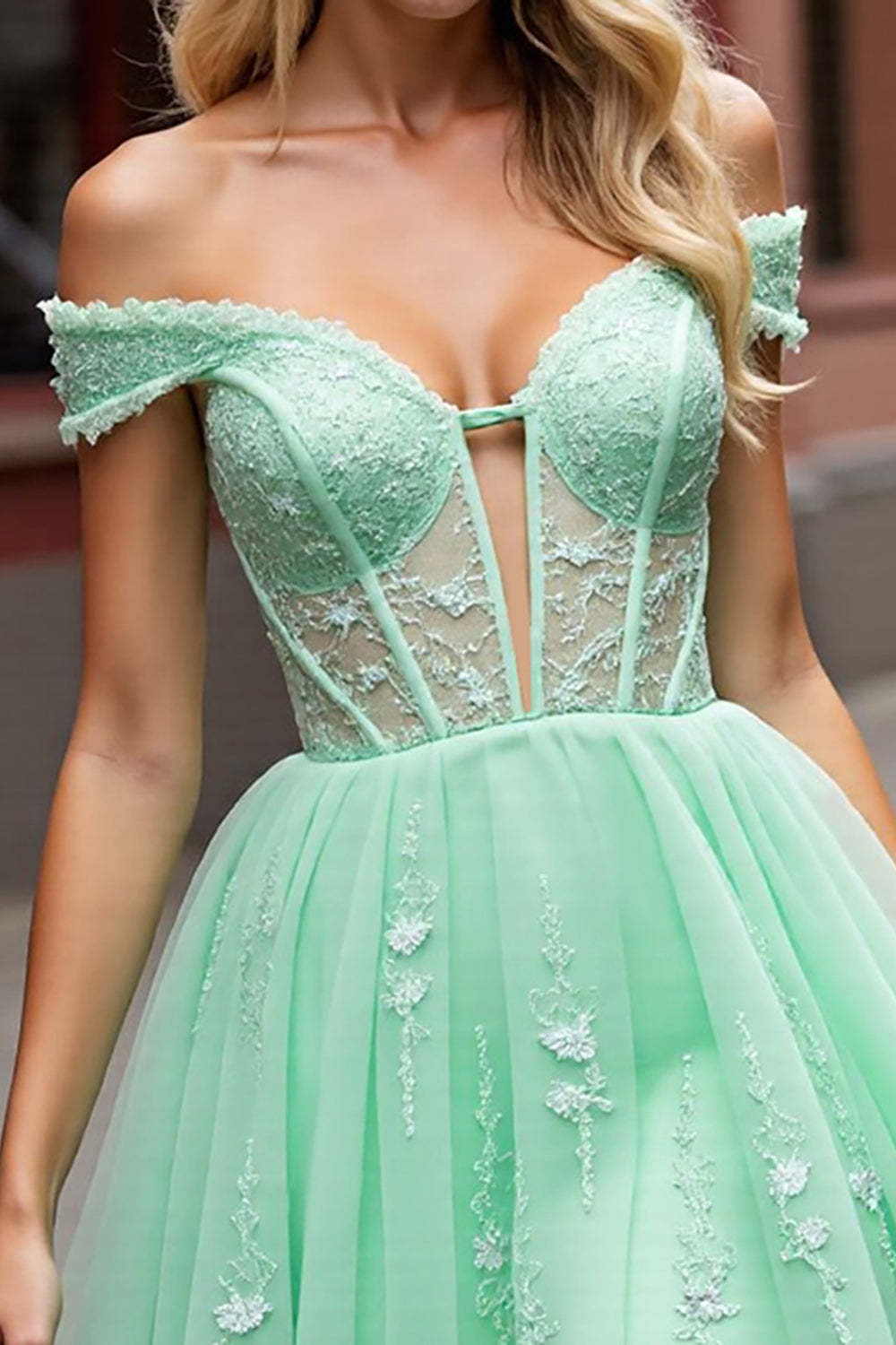 Mint Green Tulle A Line Corset Short Homecoming Dress with Lace