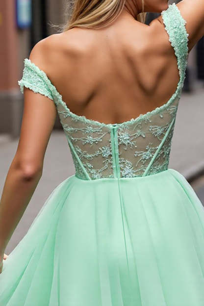 Mint Green Tulle A Line Corset Short Homecoming Dress with Lace