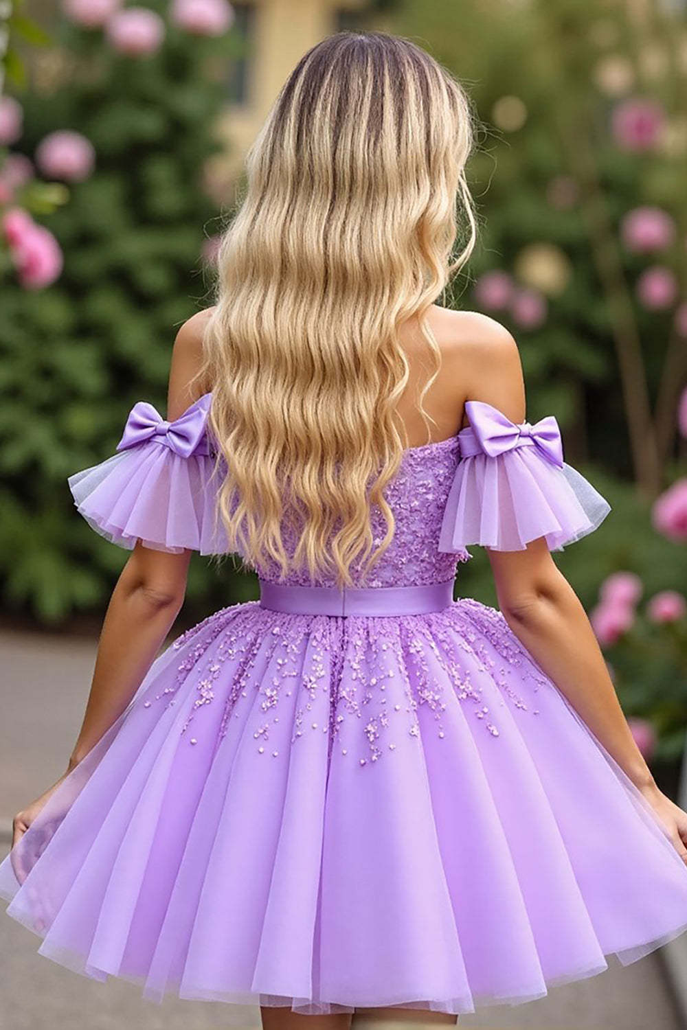 Cute Corset Lavender Short Tulle Homecoming Dress with Appliques