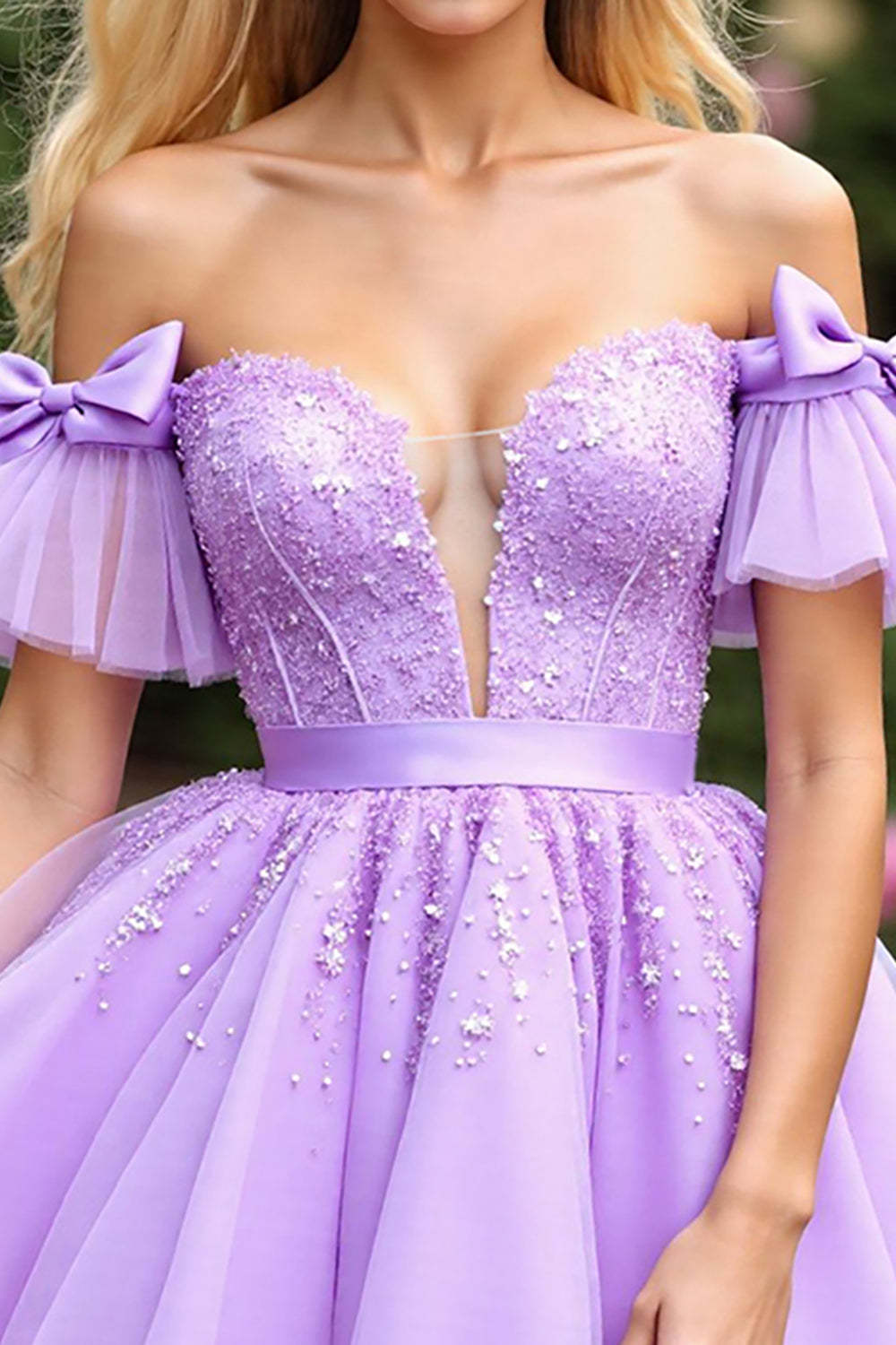 Cute Corset Lavender Short Tulle Homecoming Dress with Appliques