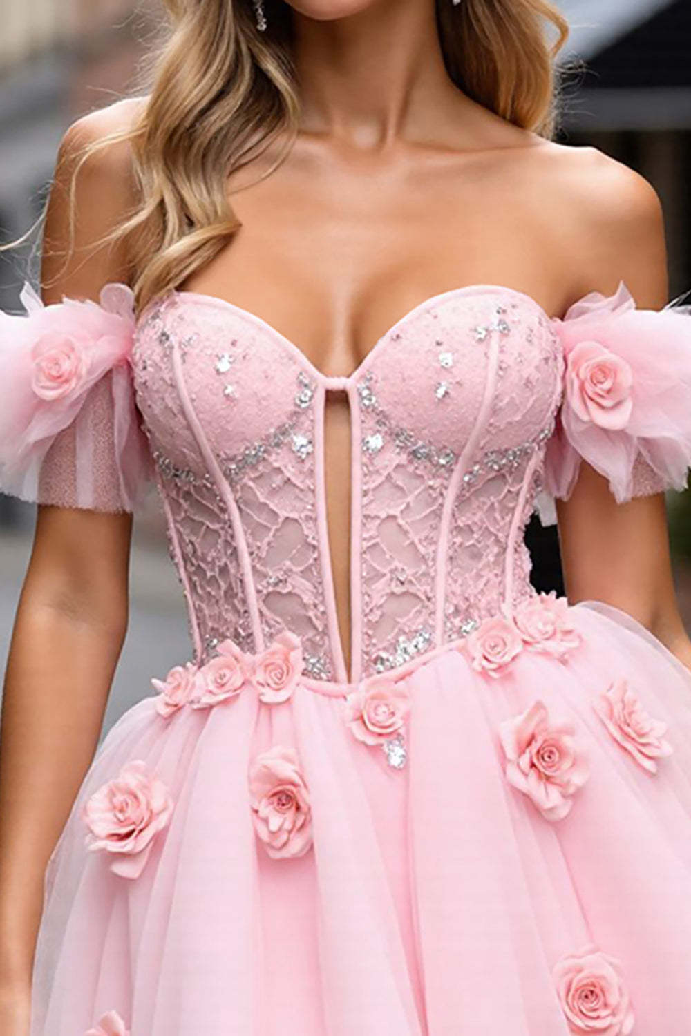 Blush Corset 3D Flowers Short Homecoming Dress with Lace