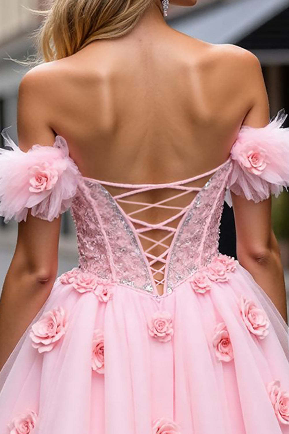 Blush Corset 3D Flowers Short Homecoming Dress with Lace