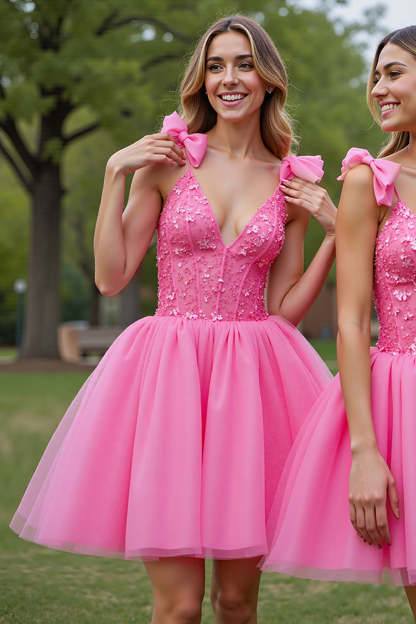 A Line Lilac Corset Tulle Short Homecoming Dress with Appliques