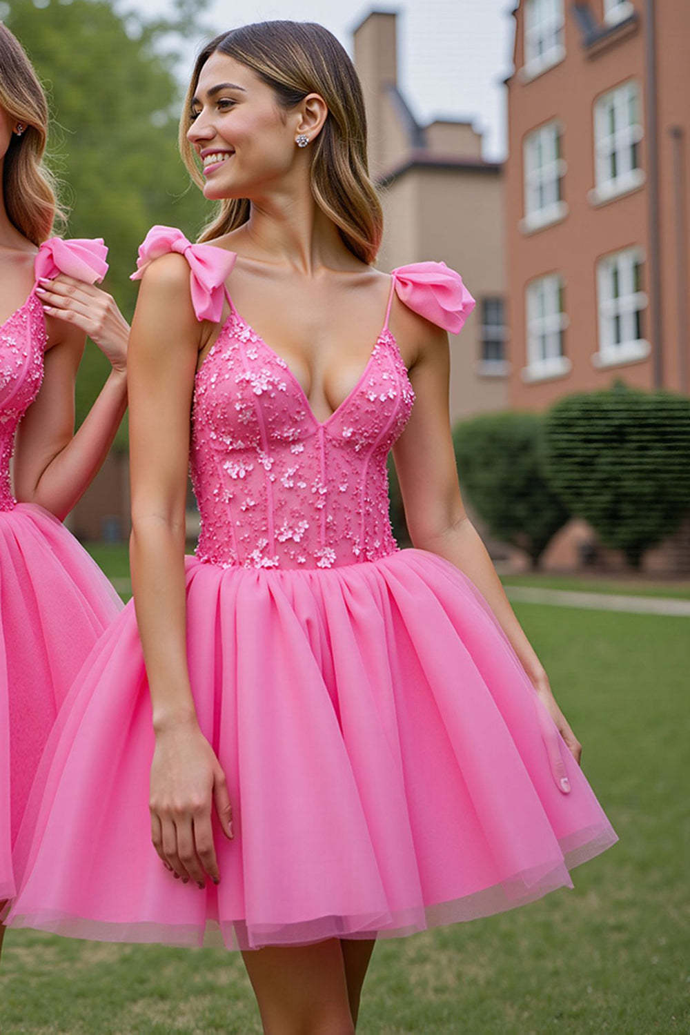 A Line Lilac Corset Tulle Short Homecoming Dress with Appliques