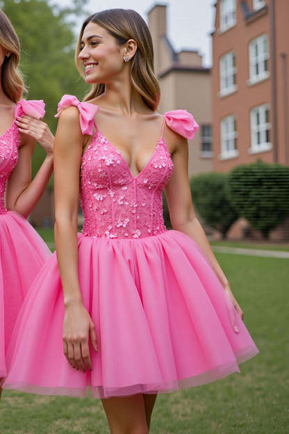 A Line Lilac Corset Tulle Short Homecoming Dress with Appliques