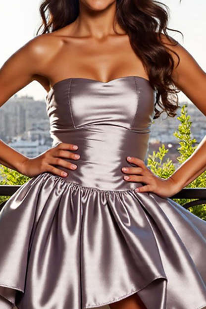 Metallic Blue A Line Strapless Short Homecoming Dress