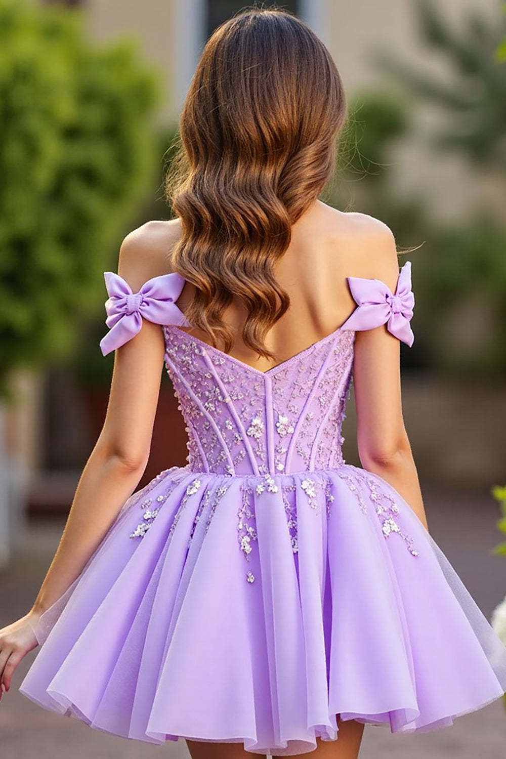 Lavender Corset Tulle Mini Homecoming Dress with Bows