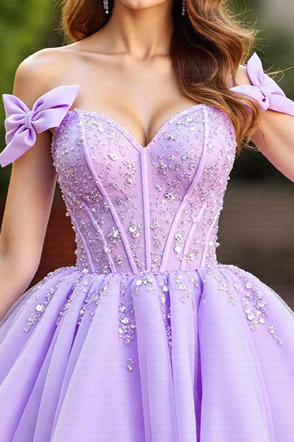 Lavender Corset Tulle Mini Homecoming Dress with Bows