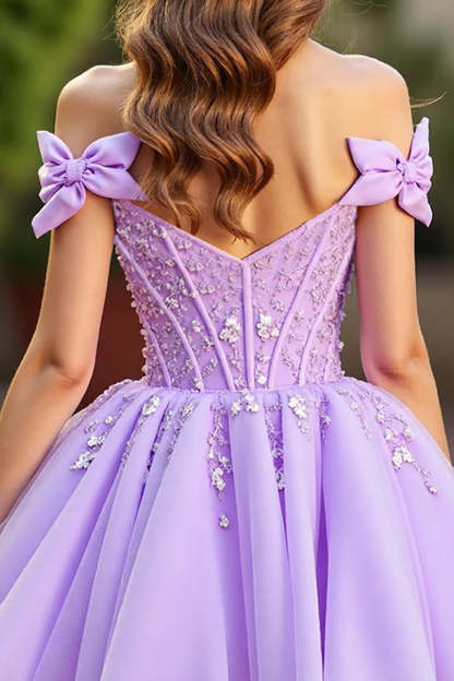 Lavender Corset Tulle Mini Homecoming Dress with Bows