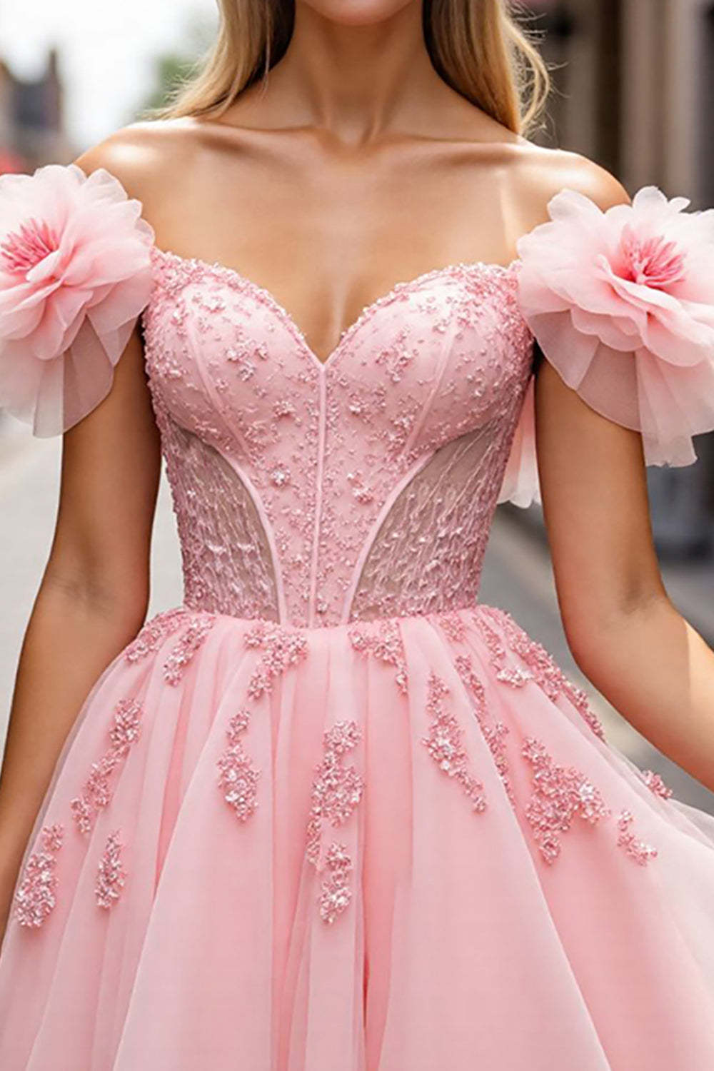 Blush Corset Floral Short A Line Homecoming Dress with Appliques