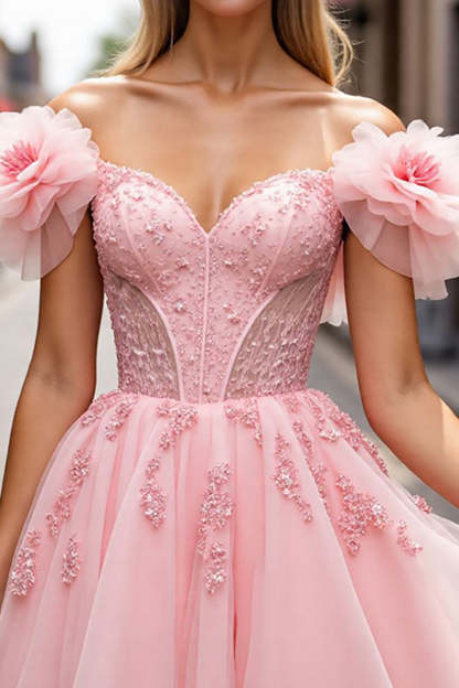 Blush Corset Floral Short A Line Homecoming Dress with Appliques