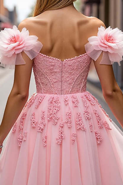 Blush Corset Floral Short A Line Homecoming Dress with Appliques