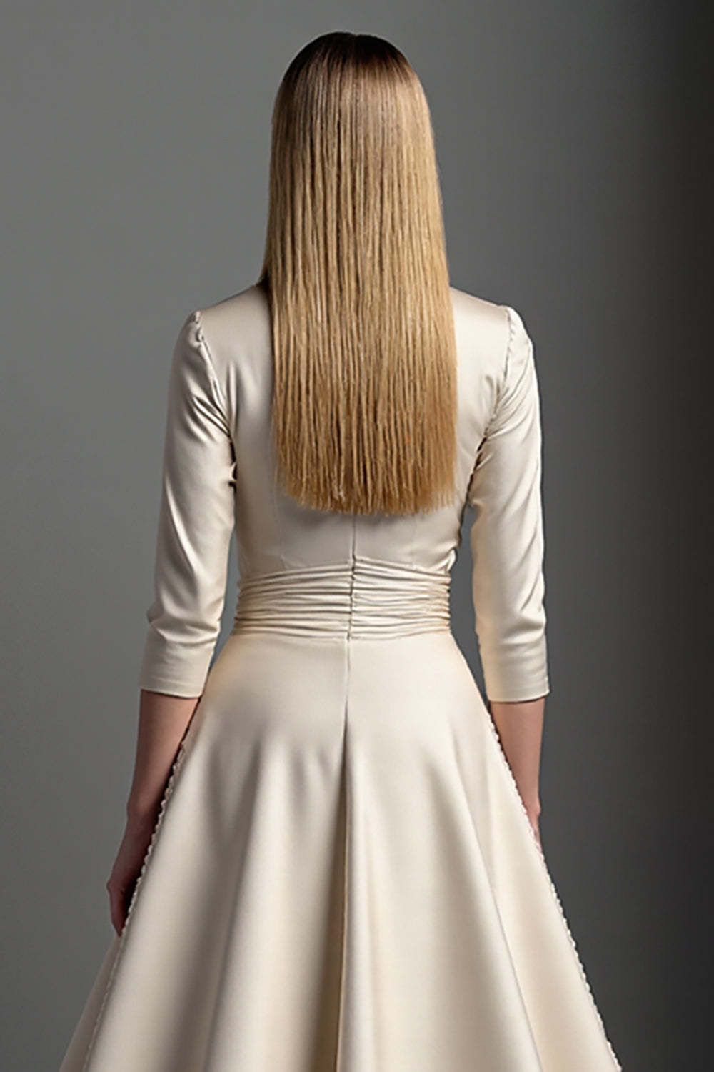 Apricot V-Neck Midi Satin A Line Mother of the Bride Dress