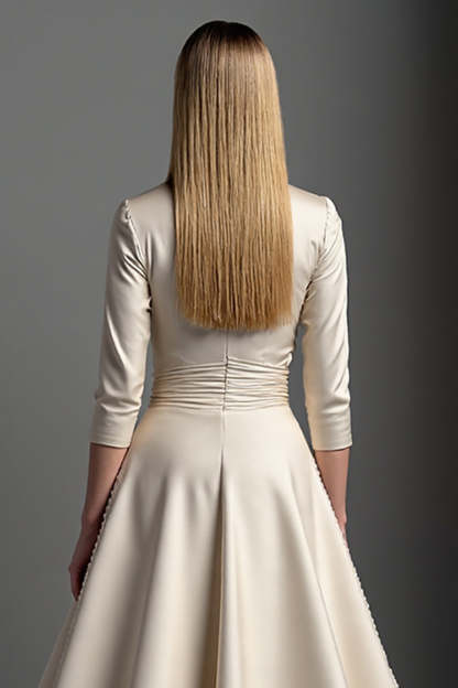 Apricot V-Neck Midi Satin A Line Mother of the Bride Dress